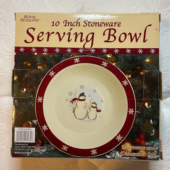 10 Inch Stoneware Serving Bowl - Red and White - Picture 3 of 7